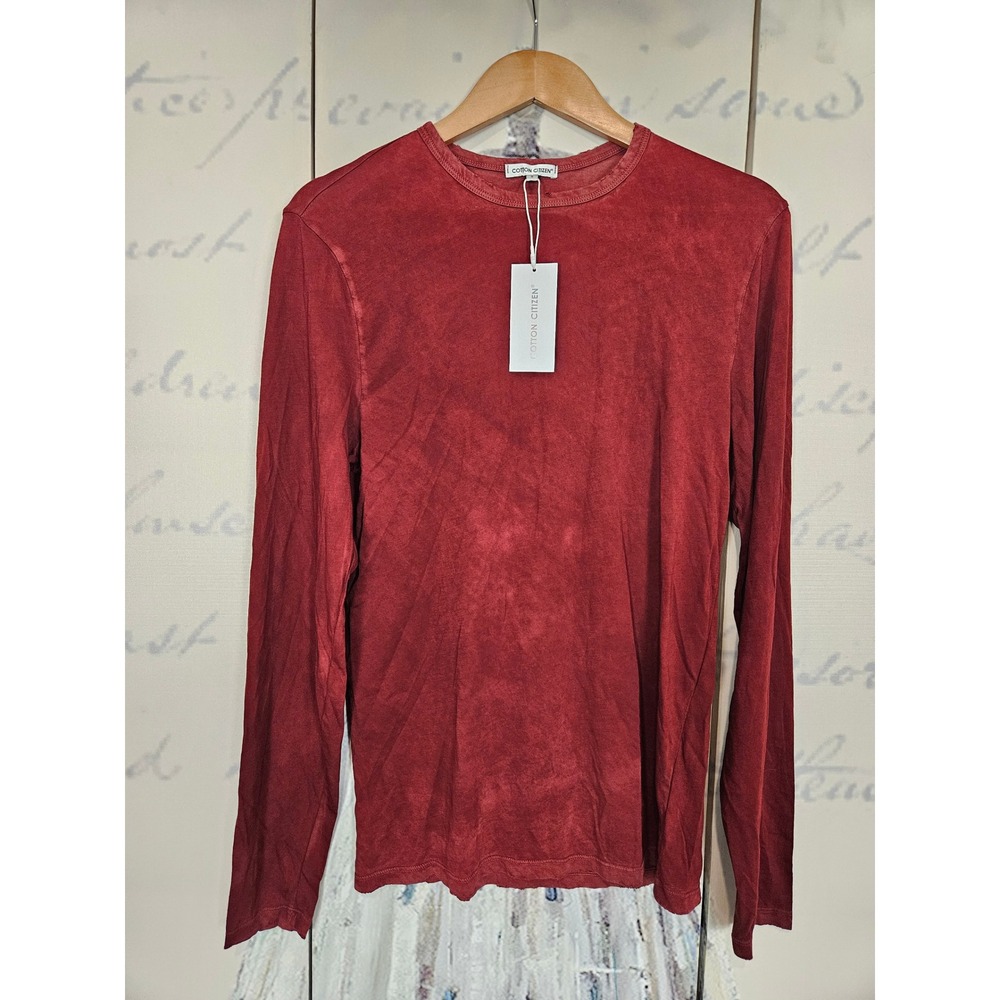 Cotton Citizen Mens Supima Cotton Long Sleeve Tee Red Mottled Wash Small NEW